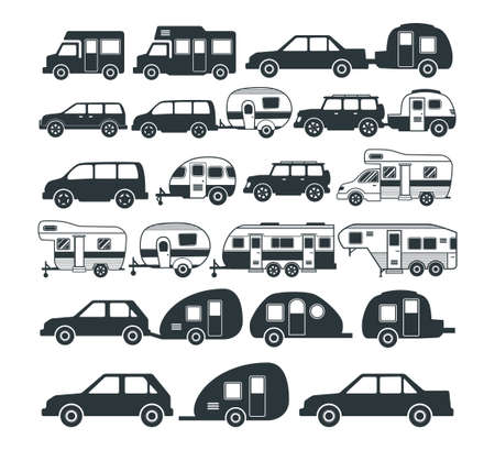 assorted camping car and trailer icon and logo design templateのイラスト素材