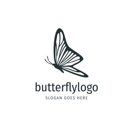 beautiful butterfly vector logo design template with majestic detail feature on the wings in side viewのイラスト素材