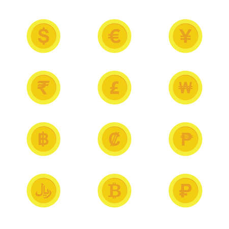assorted world money currency in coin symbol vector design set templateのイラスト素材