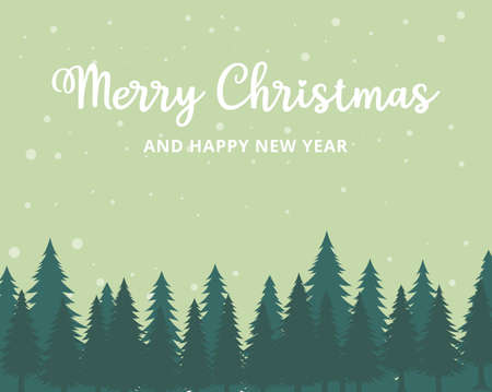 merry christmas and happy new year poster or wallpaper vector design template with snowy pine tree themeのイラスト素材