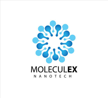 abstract molecule micro or nanotechnology for biology or electronic research and company vector logo design template ideaのイラスト素材