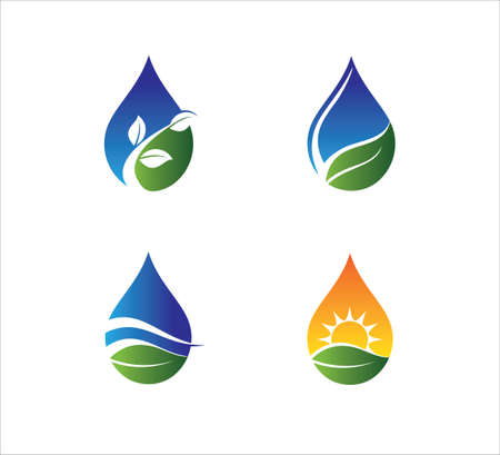 hydroponic horticultural plant farm nursery in water drop shape vector logo or icon design templateのイラスト素材