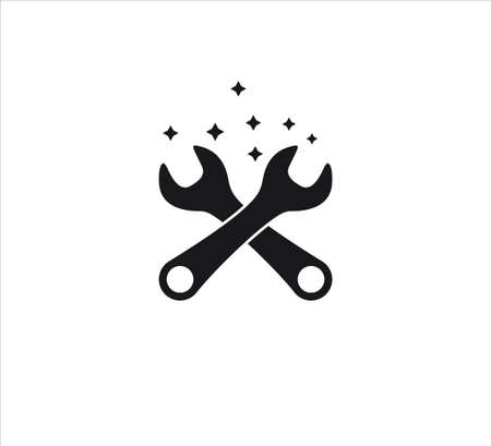 crossed wrench for repair setting maintenance vector logo or icon design template in simple flat styleのイラスト素材