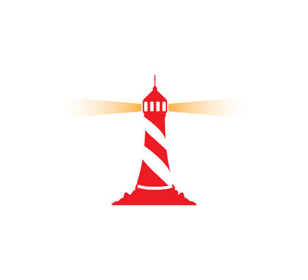 red lighthouse shine its light vector logo design templateのイラスト素材