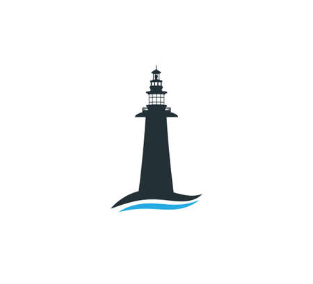 simple lighthouse above wave vector logo design templateのイラスト素材