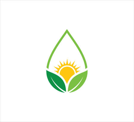 sprout leaf inside an abstract water drop shape vector icon logo design template for agriculture, food crop, hydroponic nursery and farm businessのイラスト素材