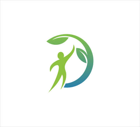 abstract human shape with leaf vector icon logo design template for wellness, green organic food, herbal medicine and natural beauty treatment businessのイラスト素材