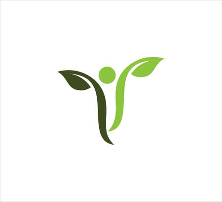 abstract human shape with leaf vector icon logo design template for wellness, green organic food, herbal medicine and natural beauty treatment businessのイラスト素材