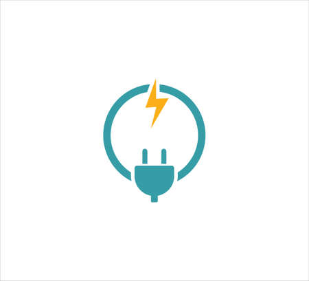 blue electric plugin inside circle vector icon logo design template for high efficiency electric power sourceのイラスト素材