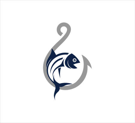 fishing outdoor sport, fish and hook vector icon logo design templateのイラスト素材