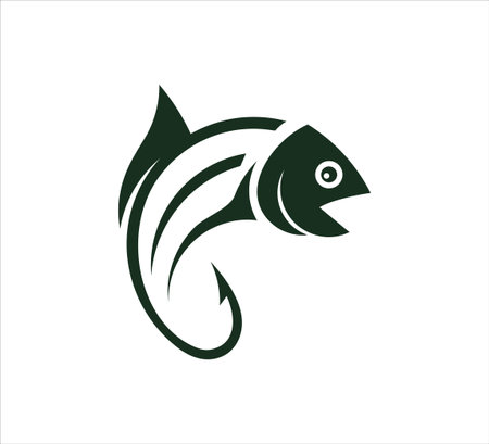 fishing outdoor sport, fish and hook vector icon logo design templateのイラスト素材