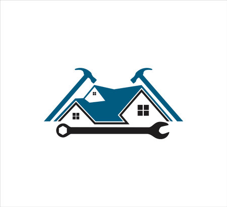 roof and wall house repair call service vector icon logo design templateのイラスト素材