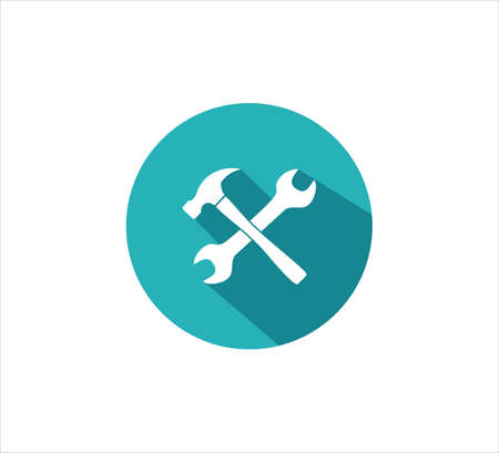 crossed hammer and wrench vector icon logo design template for machinery hardware and repair service businessのイラスト素材