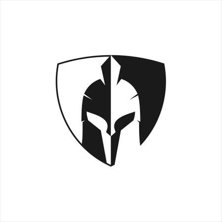 black spartan helmet warrior inside a shield vector icon logo design template for gym, tattoo, and gaming applicationのイラスト素材