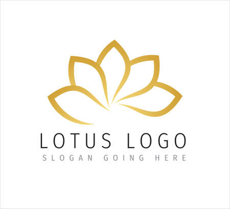 golden lotus petal flower outline style vector icon logo design template for yoga and beauty care treatment businessのイラスト素材