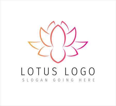 pink orange lotus petal flower outline style vector icon logo design template for yoga and beauty care treatment businessのイラスト素材