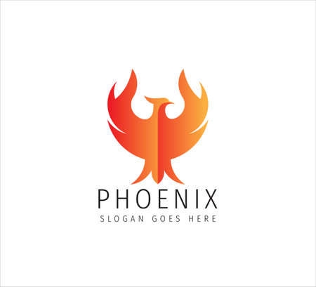 red fiery flame open wing phoenix vector icon logo design symbol of freedom, mystic and gloryのイラスト素材