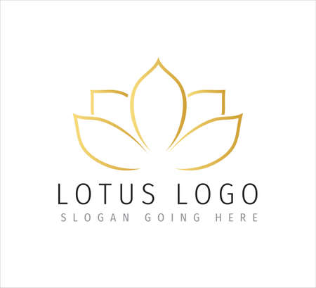 golden lotus petal flower outline style vector icon logo design template for yoga and beauty care treatment businessのイラスト素材