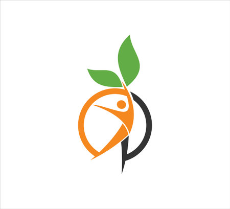 abstract people jumping inside a circle with leaf vector icon design template for wellness treatment, yoga beauty center, and green organic dietary logoのイラスト素材