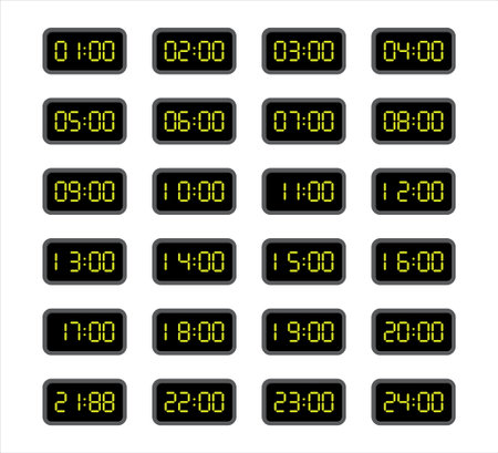 24 hour format set square digital clock vector icon design template