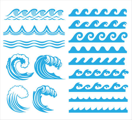 rolling ocean sea wave stream line pattern vector graphic design set templateのイラスト素材