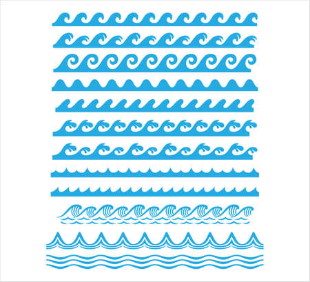 rolling ocean sea wave stream line seamless pattern vector graphic design set templateのイラスト素材