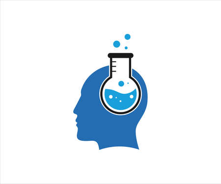 chemical glass inside human head for chemist technology laboratory vector logo design templateのイラスト素材
