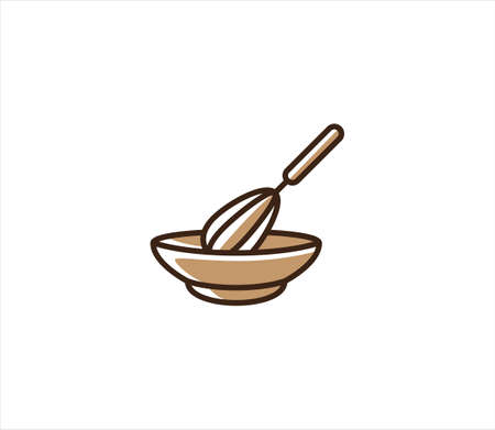 whisk inside a bowl vector icon illustration in simple outline style for bakery and pastry shopのイラスト素材