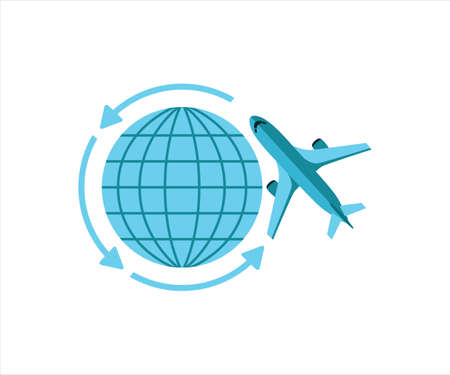 simple flat vector design of airplane flight worldwide around the globe illustrationのイラスト素材