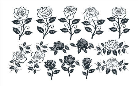 rose flower vector graphic design template set for sticker, decoration, cutting and print fileのイラスト素材