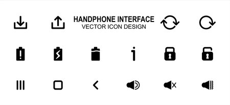 Simple Set of phone user interface Related style Vector icon user interface graphic design. Contains such Icons as download, upload, rotation, battery indicator, lock, unlock, menu, back, speakerのイラスト素材
