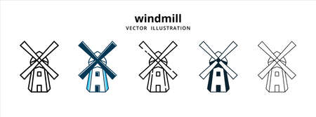 various typical netherlands dutch windmill farm vector logo illustration design template setのイラスト素材