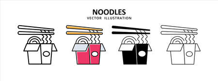 noodles in meal box with chopstick vector icon design. Delicious snack graphic design illustrationのイラスト素材