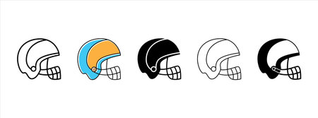 Rugby american football helmet icon. Simple outline and solid vector illustration set.