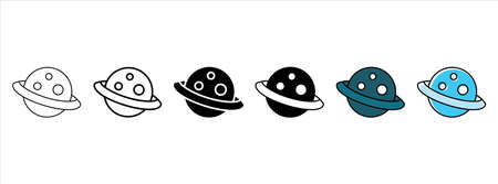 Saturn planet with its ring planetary icon vector set. Planet saturn icon flat design for astronomy application.のイラスト素材