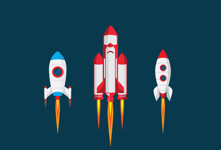 Rocket spaceship and space shuttle vector flat design illustration.のイラスト素材