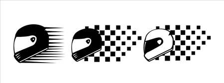 Motorcycle helmet vector icon set. Racing team symbol sign badge template. Helmet and racing flag vector illustration set.のイラスト素材