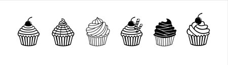 Cupcake icon set. Cupcake vector icons set. Cute birthday cake vector illustration. Graphic design...