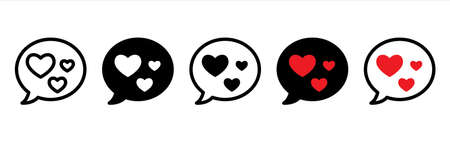 Love chat bubble icon. Chat bubble dating application vector icons set. Hearts message illustration.のイラスト素材