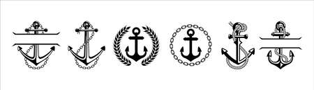 Anchor icons set collection. Assorted ship anchors vector set. Nautical and sailing symbol. Vector stock illustration.のイラスト素材