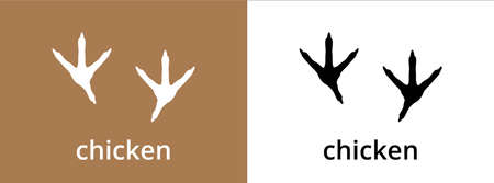 Chicken claw footprint trail icon. Chicken, rooster foot print track icons vector set. Black and white. Isolated vector illustration. Claw stamp silhouette.のイラスト素材