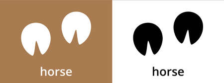 Horse paw print trail icon. Horse, donkey foot print track icons vector set. Black and white. Isolated vector illustration. Paw silhouette.のイラスト素材