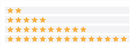 Star rating scale set. Two, five, ten, fifteen stars grade satisfaction scaling. Vector stock...