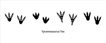 Various Tyrannosaurus rex foot print. Assorted T-rex foot print symbol. Dinosaur T-rex footprint stamp template. Vector stock illustrationのイラスト素材
