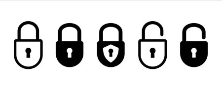 Lock icon set. Locked and unlocked vector icon set. Locked and unlocked padlock symbol of data...