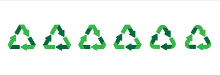 Recycling icon set. Green Triangle recycle symbol vector icon set. Reusable material eco friendly sign design. Vector stock illustration.のイラスト素材