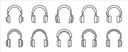 Headphone icon. Corded headset vector icon. Built in microphone. Over ear headphone illustration. Symbol of customer service, help and support center and audio music listening.のイラスト素材
