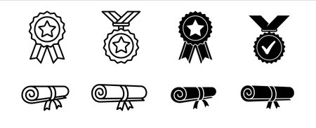 School or university graduation scroll icon set. Medal award vector symbol set.