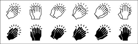 Applause symbol. Hand clapping icon. Hand claps icon set symbol of acclamation, compliment, appreciation, ovation, bravo, congratulation. Sign of applaud in flat graphic design and illustration.のイラスト素材