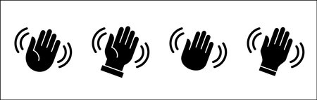 Hand gesture sign. Wave hands icon. Palm hand icon set. Hands icon symbol of greeting, goodbye, hello. Vector graphic design in flat style for user interface and buttons.のイラスト素材